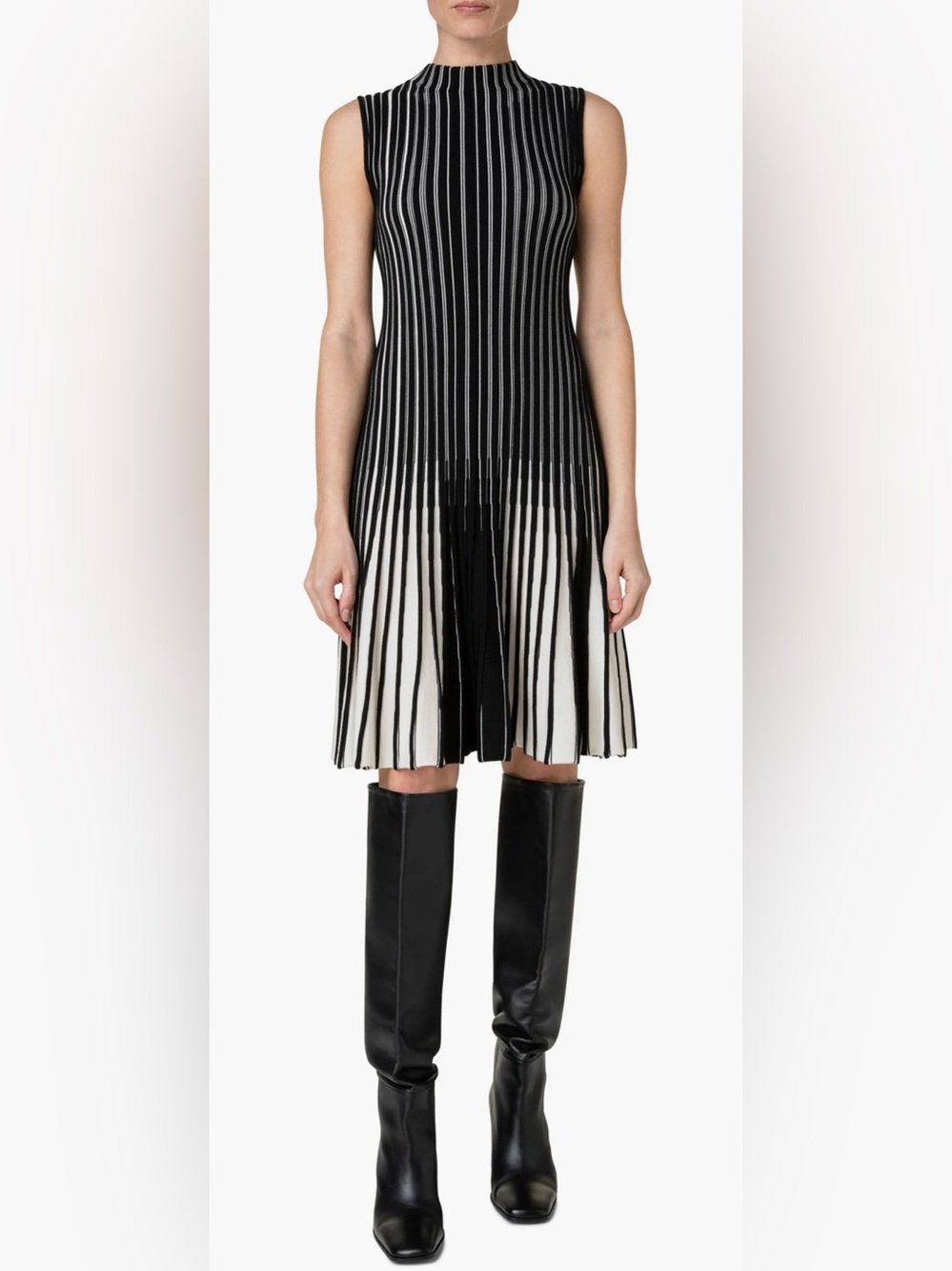 AKRIS PUNTO STRUCTURED STRIPES MERINO WOOL DRESS, SIZE 6.